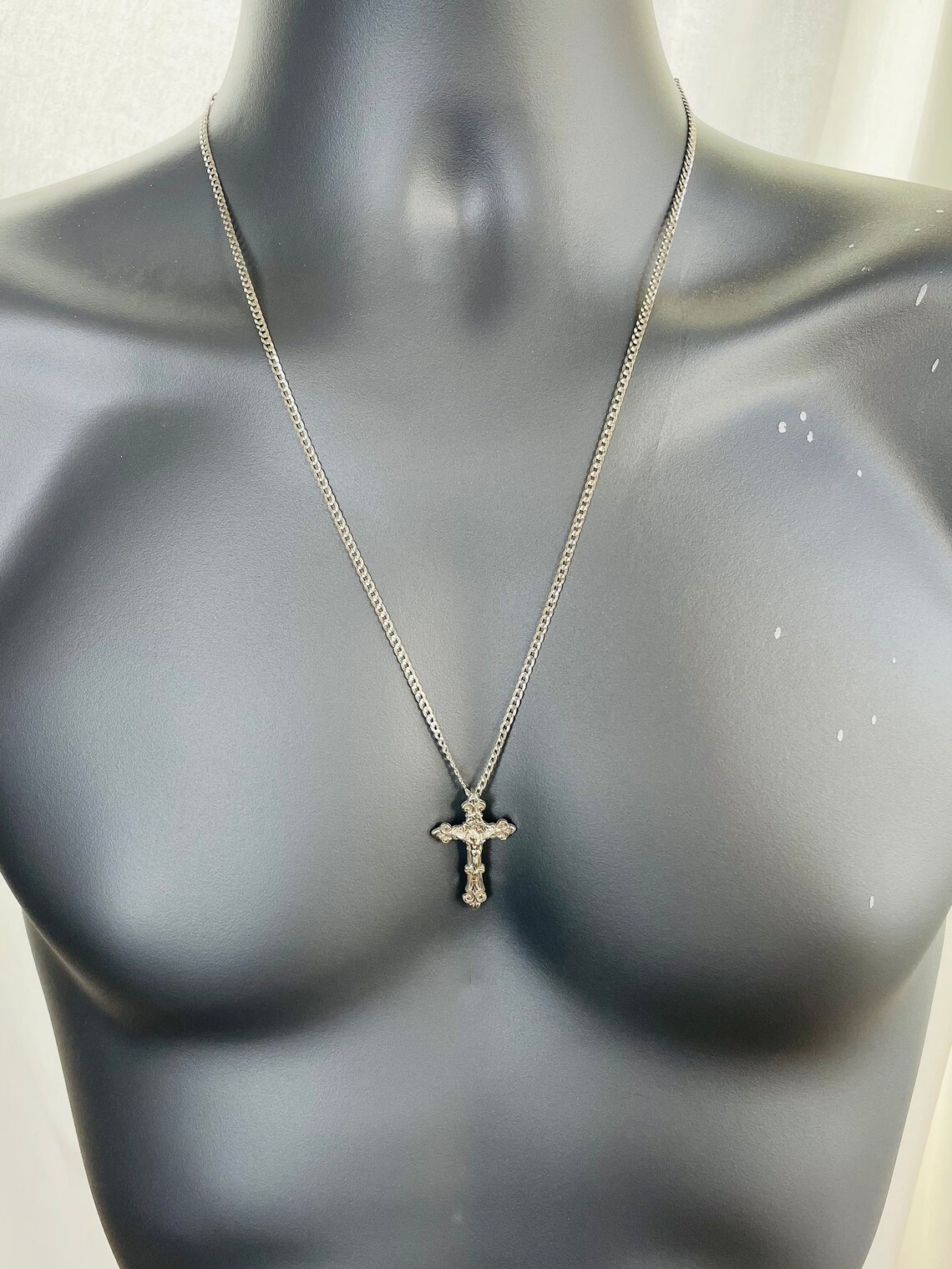 925 Sterling Silver Large Plain Cross Crucifix Pendant - 36mm X 23mm, No Stone, Chain Pendant