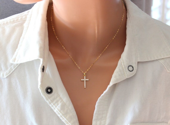 BEST SELLER Gold Cross Necklace Women Gold Crystal Cross Women Gold Filled Cross Pendant Necklace Christian Jewelry Gift