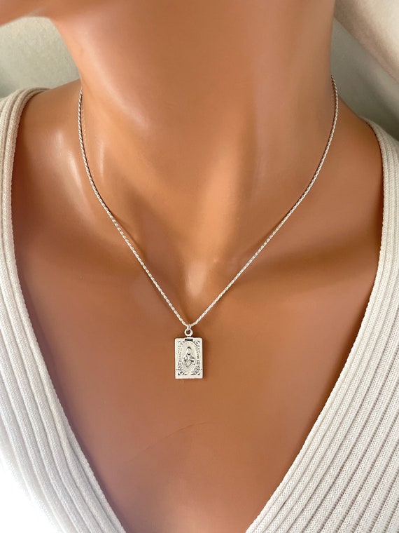 Sterling Silver Lady of Mount Carmel Necklace: Scapular Sacred