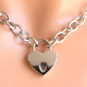 Stainless Steel Padlock Choker Chain Heart Pad Lock Necklace Women Chunky Silver Chain Necklaces Jewelry Gift Heart Pendant Necklace