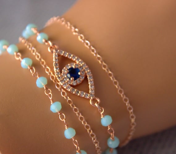 BEST SELLER Evil Eye Bracelet Rose Gold Silver Amazonite Beads Eye Women Protection Charm Hamsa Jewelry Gift