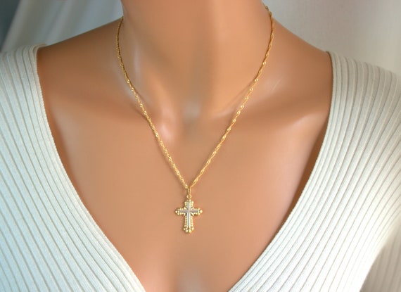 The Paper Store Crystal Wrap Center Cross Pendant Necklace in Two-Tone |  The Paper Store