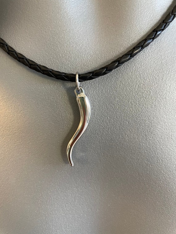 Mens Italian Horn Pendant Necklace Stainless Steel Leather - Etsy