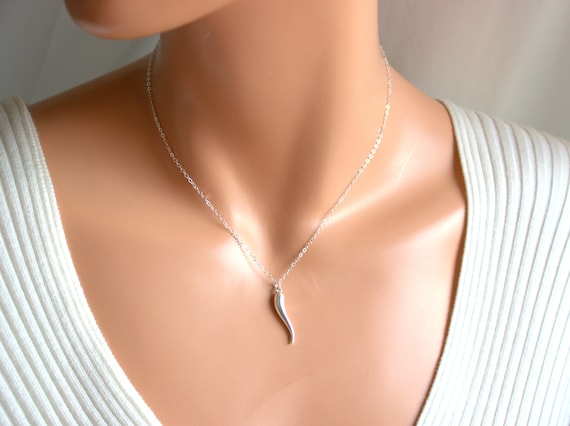 Sterling Silver Italian Horn Pendant Necklace 14KT Gold Filled