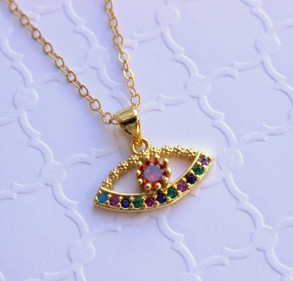 Gold Evil Eye Charm Necklace Women Colorful Eye Necklace 14k Gold Filled Necklaces Protection Jewelry Ladies Gift Eye Charm Necklace