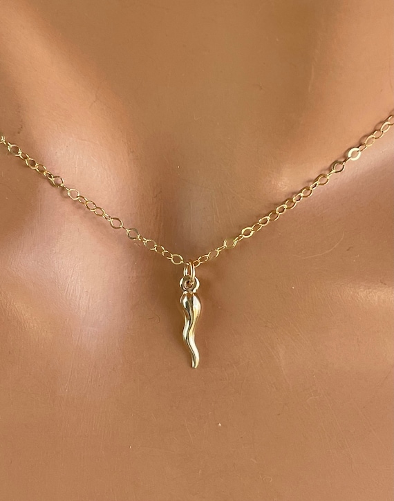 Tiny Gold Italian Horn Necklace Horn Charm sterling silver Small Women Cornetto Cornicello Charm Jewelry 14K Gold Filled Italian Pride