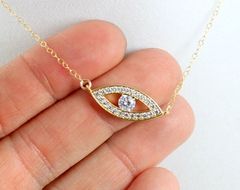 BEST SELLER Gold Filled Evil Eye Charm Necklace for Women Protection Jewelry Gold Eye Necklaces Pave Eye Charm Silver Gift