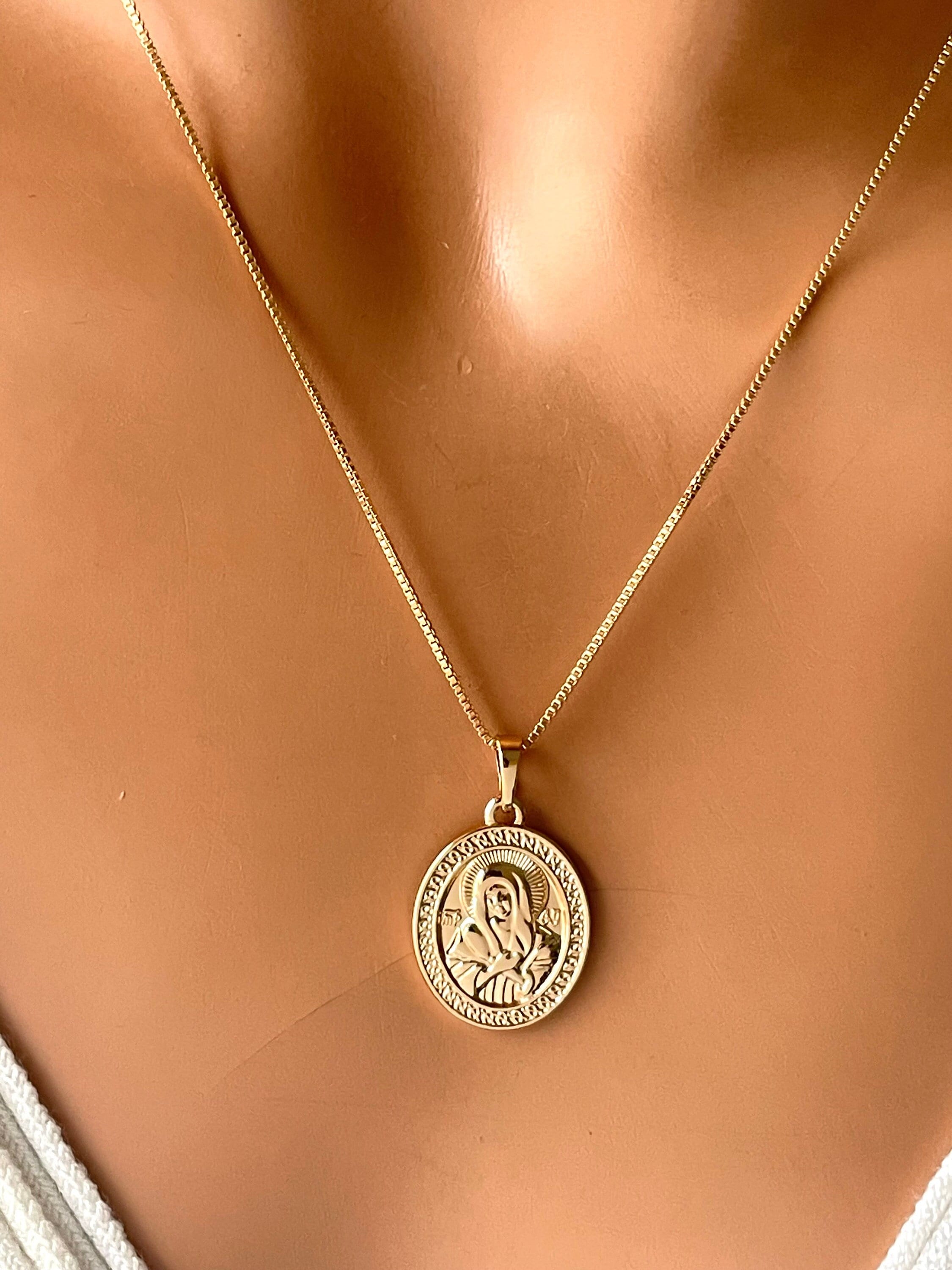 18k Gold Filled Virgin Mary Pendant Necklace: Catholic Jewelry