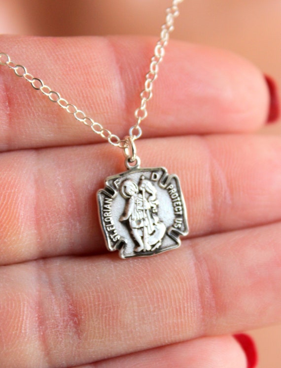 Sterling Silver Saint Florian Charm Necklace Women Gold Saint Florian Necklaces Catholic Religious Patron Saint of Firefighters Protection