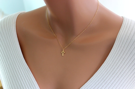 BEST SELLER Celtic Cross Pendant Necklace Gold Filled Vermeil Small Dainty LittleNecklaces Irish Jewelry Women Girls Gift