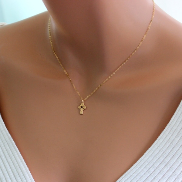 Dainty Celtic Cross Pendant Necklace: Irish Jewelry Gift, small, tiny cross