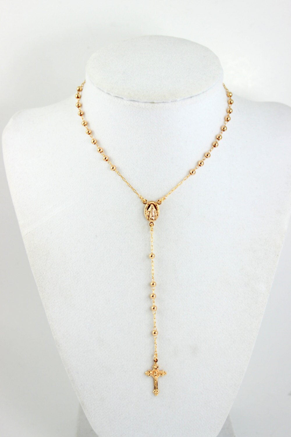 Gold Rosary Necklace Women Catholic Jewelry Cross