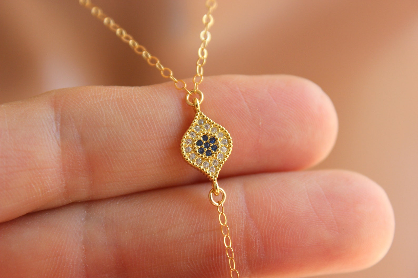 Evil Eye Hamsa Necklace For Women - 16K Gold Plated Protection Charm With Malachite Stone