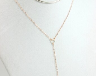 Multi Strand Lariat Y Necklace Rose Gold Sterling Silver Bar