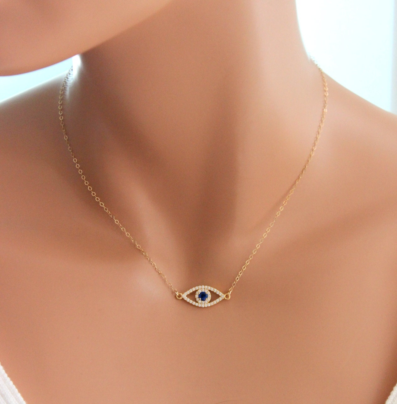 LNQOBU Sterling Silver Evil Eye Charm With Cubic Zirconia - Dangle Pendant For Bracelets & Necklaces