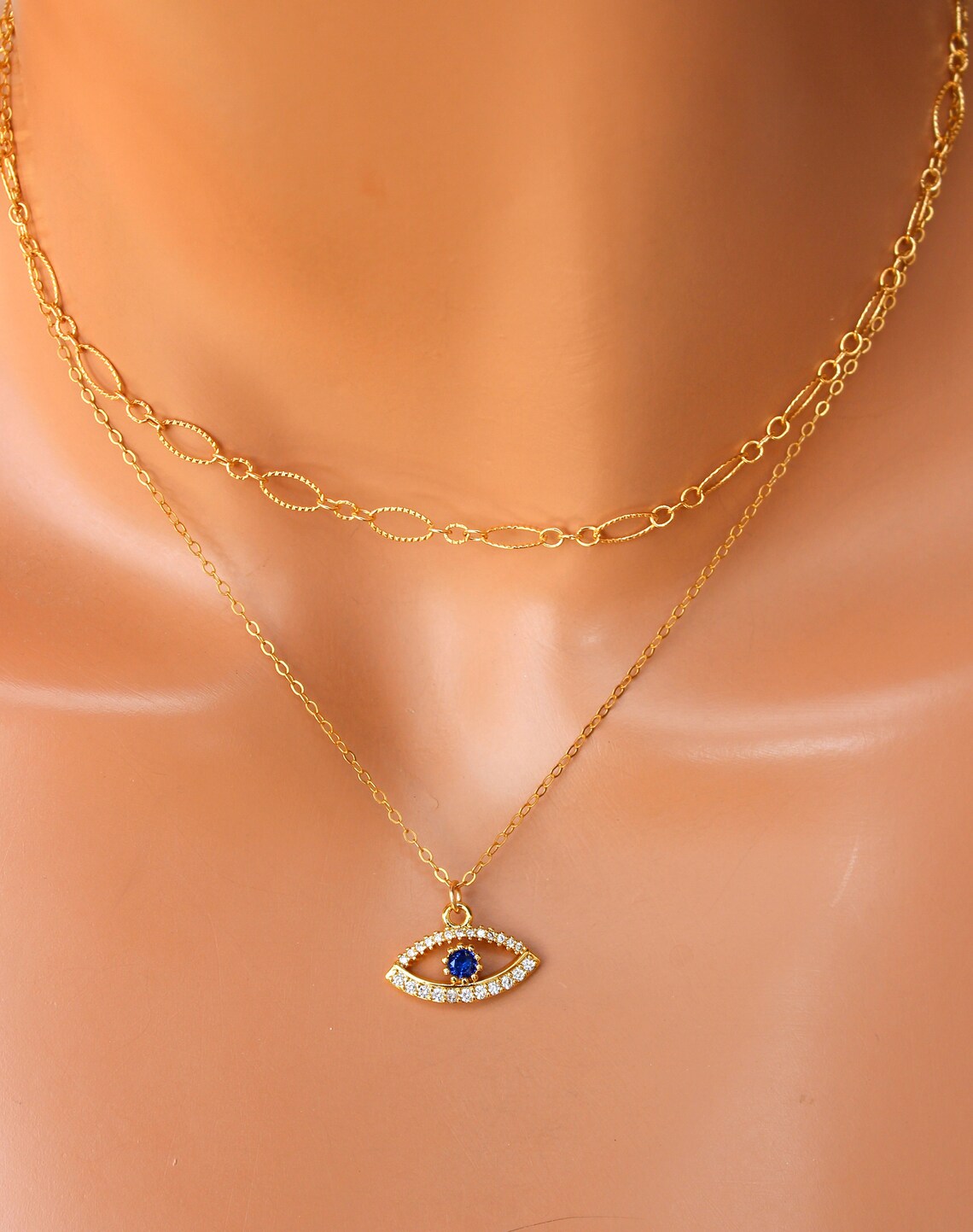 BEST SELLER Gold Evil Eye Necklace Blue Evil Eye Charm Gold Etsy
