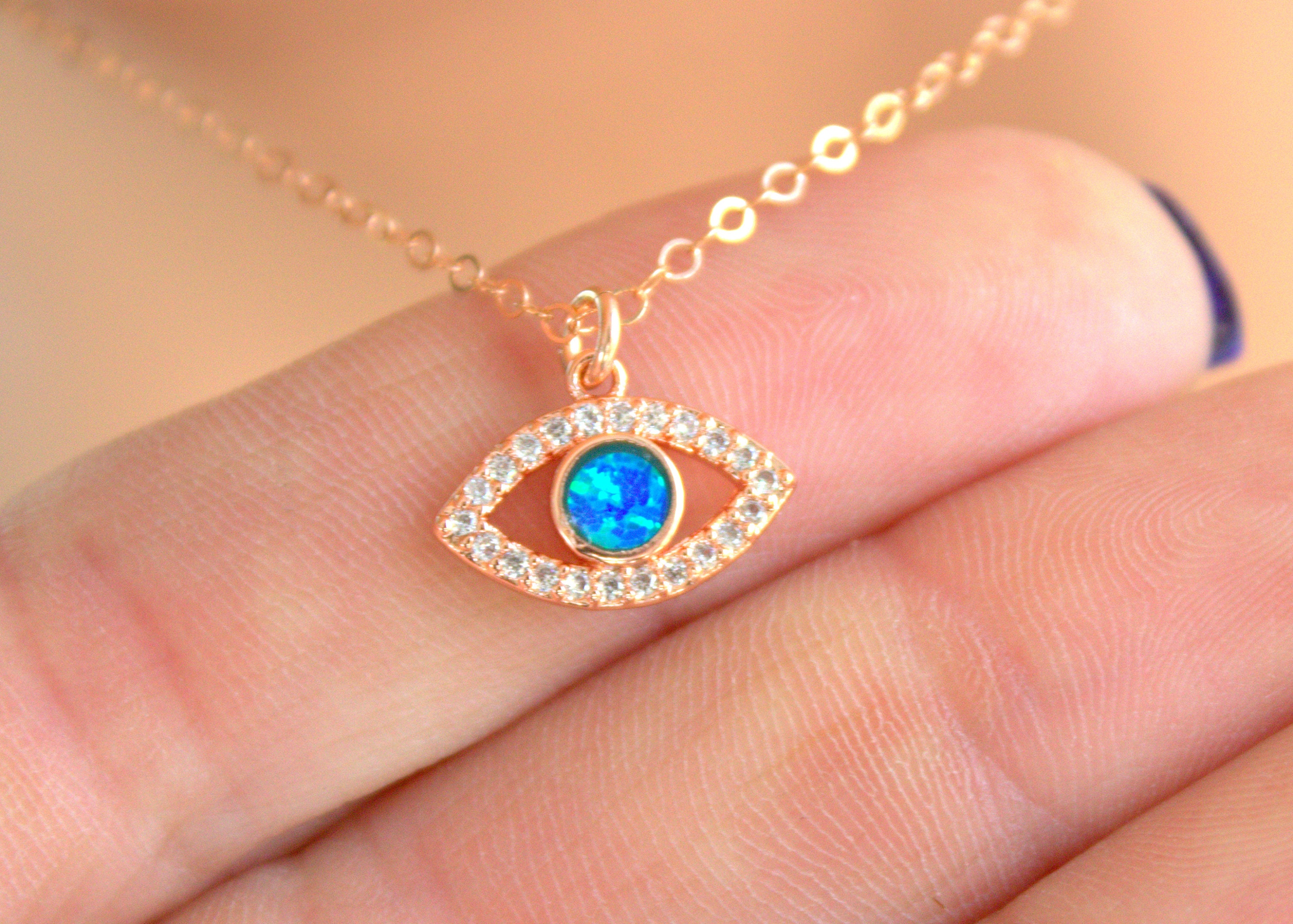Evil Eye Enamel Rope Necklace – Blue & Gold main image 0