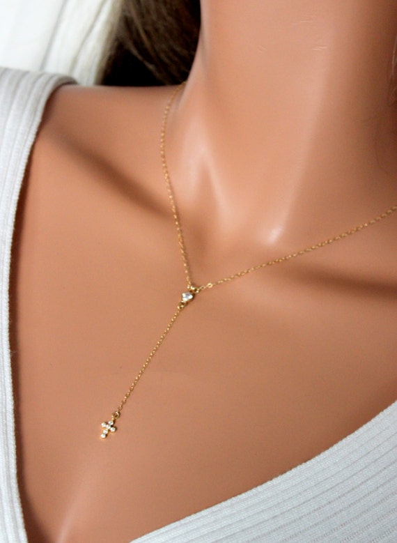 Dainty Rosary Necklace Gold Filled Tiny Small Crystal Cross Rosaries Minimalist Simple Necklaces Beautiful Jewelry