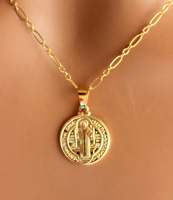 BEST SELLER Gold Saint Benedict Necklace Women Gold Filled Benito Charm Necklace Catholic Jewelry Protection Confirmation gift for her