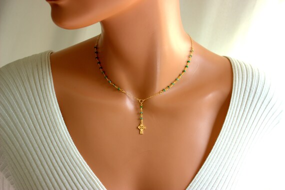 Petite Irish Rosary Necklace AAA Emerald Gold Filled Sterling Silver Celtic Cross Necklaces Jewery READ DESCIPTION