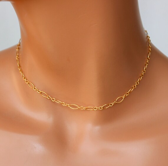 Gold Choker Women 14k Gold Filled Long Link Chain Chokers Ladies Choker Necklace Jewelry Chain Necklace Oval