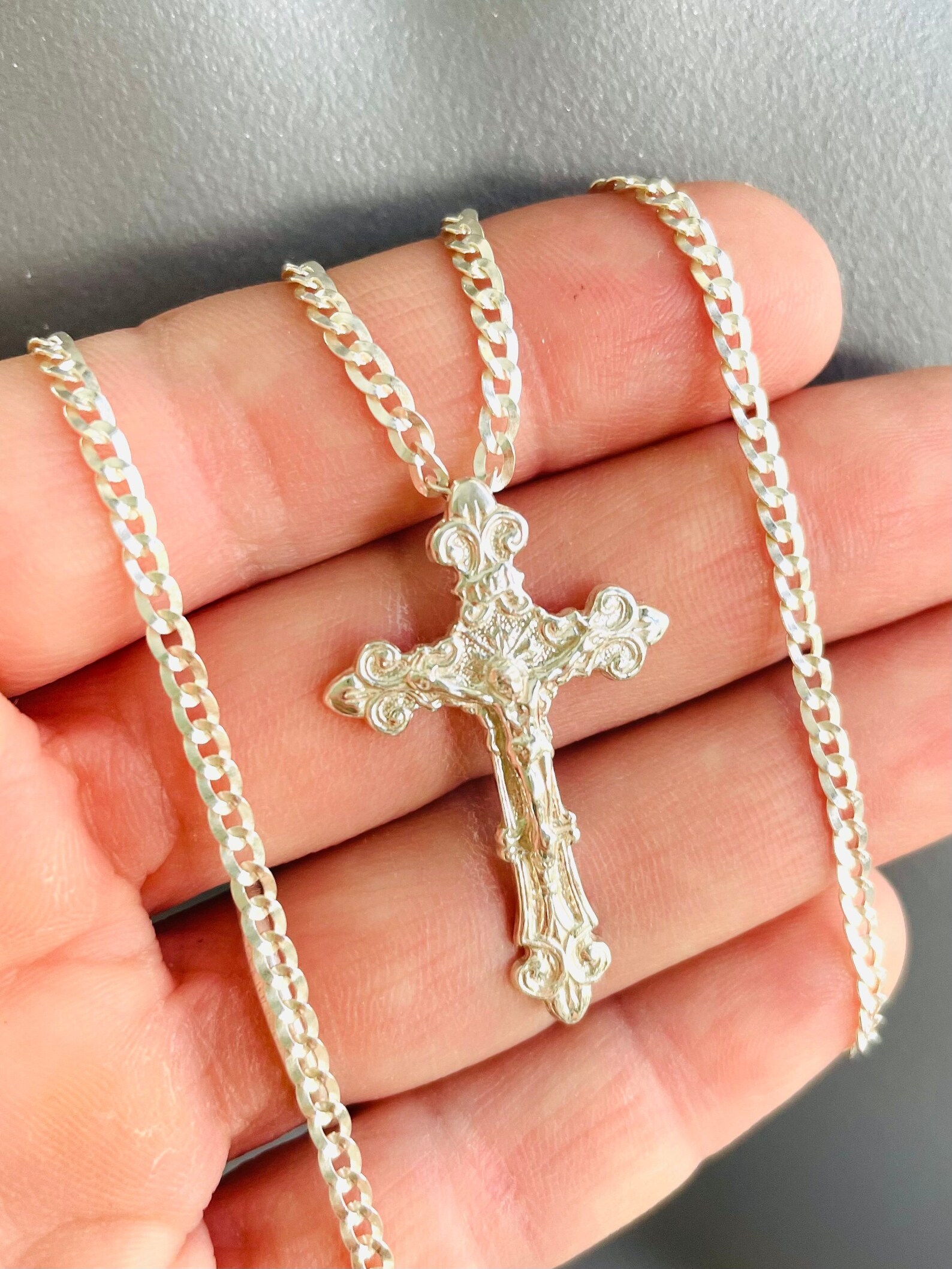 Large 925 Sterling Silver Crucifix Cross Pendant Necklace for Etsy