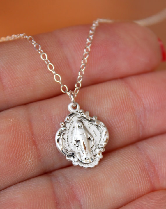 BEST SELLER Sterling Silver Miraculous Charm Necklace Gold Virgin Mary Pendant Necklaces Catholic Jewelry Sterling Silver Confirmation Gift