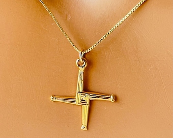 Collar Cruz de Santa Brígida de Oro: Joyería Celta Irlandesa, protección para mujeres y niñas CADENA DE CAJA