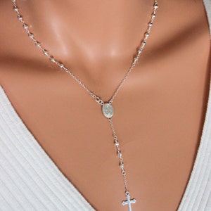 BEST SELLER Sterling Silver Rosary Necklace Pyrite Rosaries Cross Necklaces Women Religious Jewelry Spiritual Houswives Inspired image 3