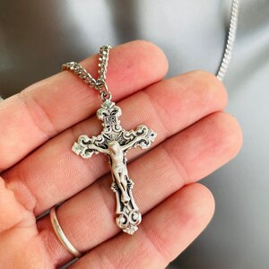 Large 925 Sterling Silver Crucifix Cross Pendant Necklace for Men Curb ...