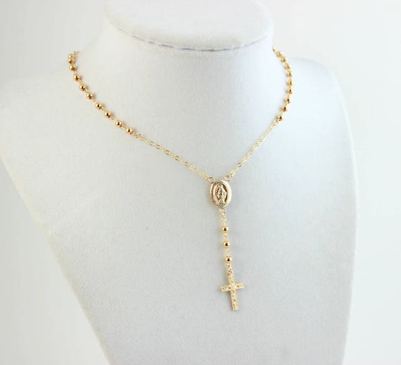 Rosary Necklace Gold Filled Choker Necklaces Women Confirmation Gift Spiritual Jewelry Catholic Christian Cross Lariat