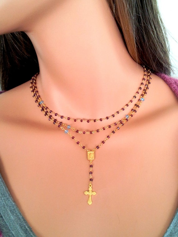 Multi Layer Rosary Necklace Gold Filled Womens Girls Rosaries Etsy