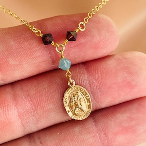 Gold Saint Christopher Necklace Women Girls Christopher charm Necklaces catholic jewelry confirmation gift blue opal Swarovski crystal