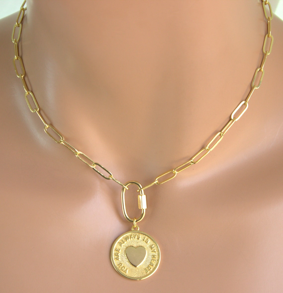 BEST SELLER Gold Heart Choker Necklace Carabiner Chain Etsy