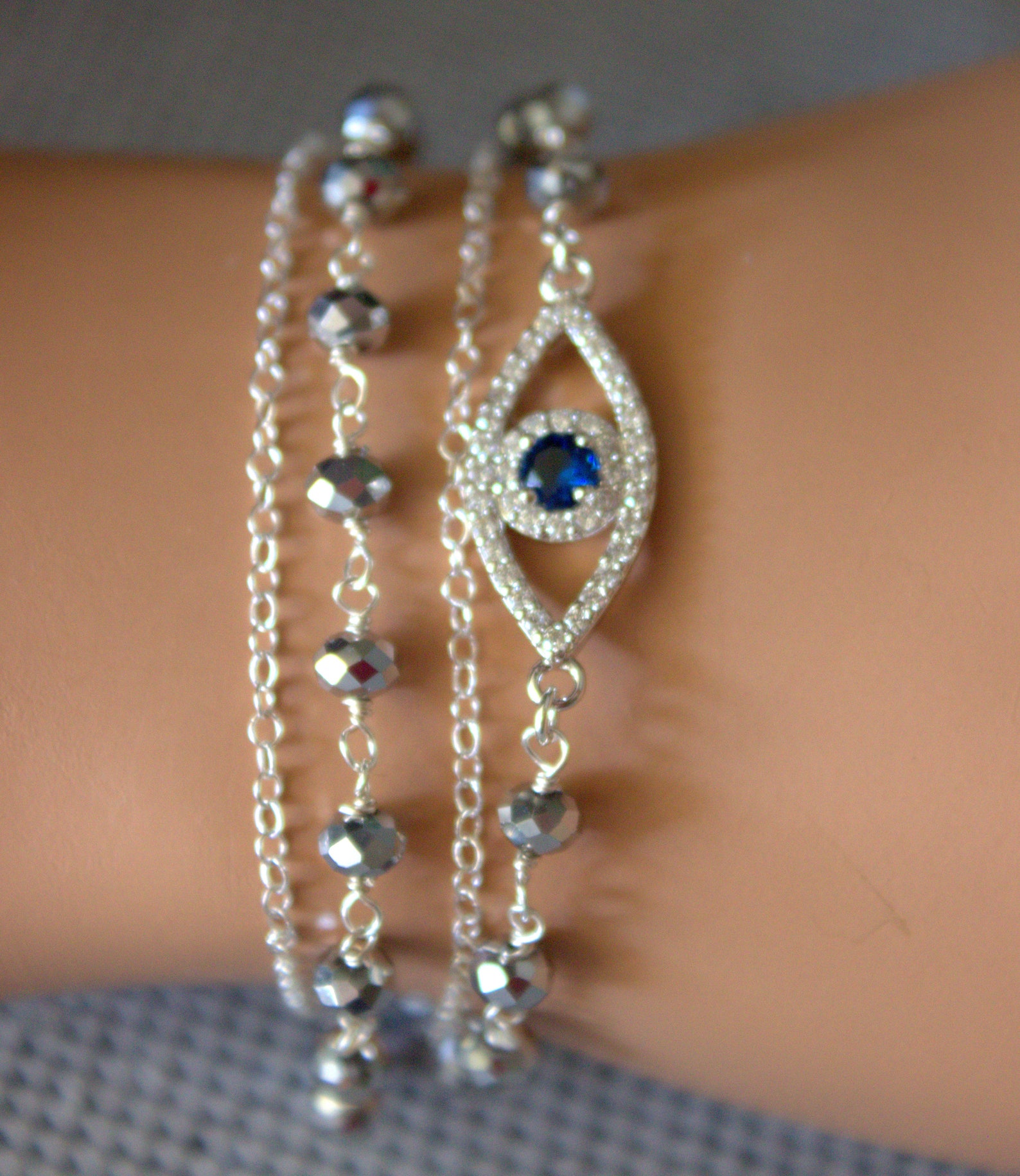 Oval Evil Eye Bracelet-Azure/Sterling Silver- 6.5 main image 1