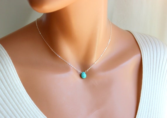Turquoise Pendant Necklace Gemstone Sterling Silver Gold Filled Chain Minimalist Jewelry Delicate Simple Custom Gift for Her