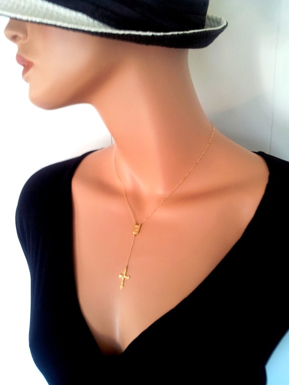Rosary Necklace Gold Filled Small Crucifix Cross Pendant Rosaries Minimalist  Delicate Necklaces Custom