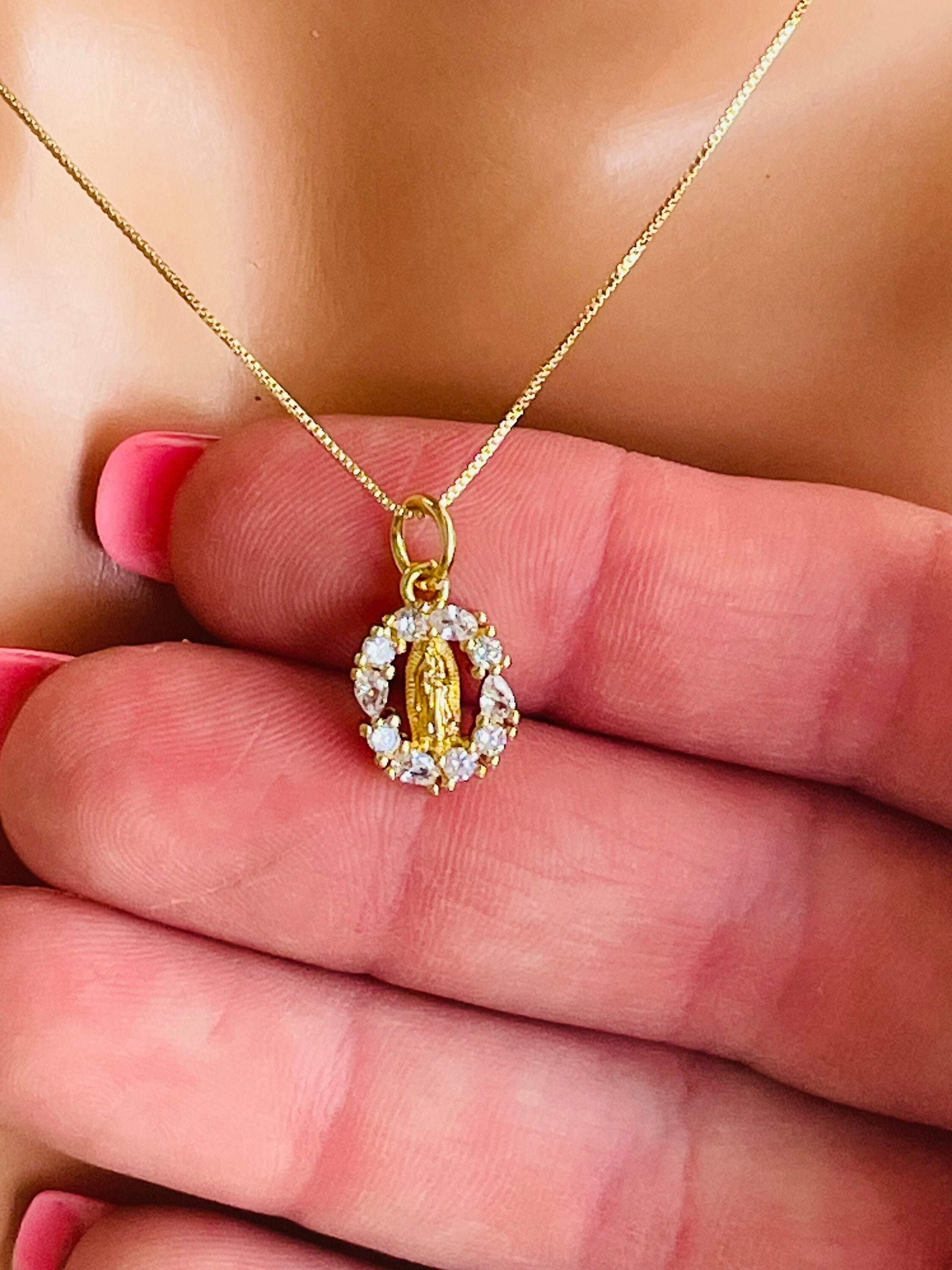 Dainty 14k Gold Filled Our Lady of Guadalupe Necklace: CZ Virgin Mary ...