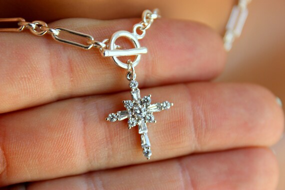 Sterling Silver Cross Choker Necklace 