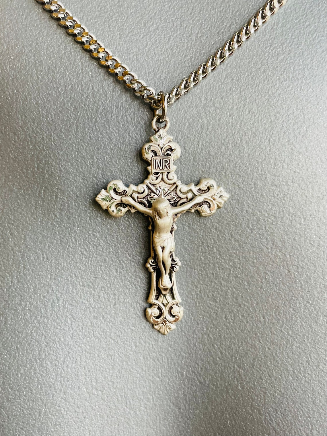 Large 925 Sterling Silver Crucifix Cross Pendant Necklace for Men Curb ...