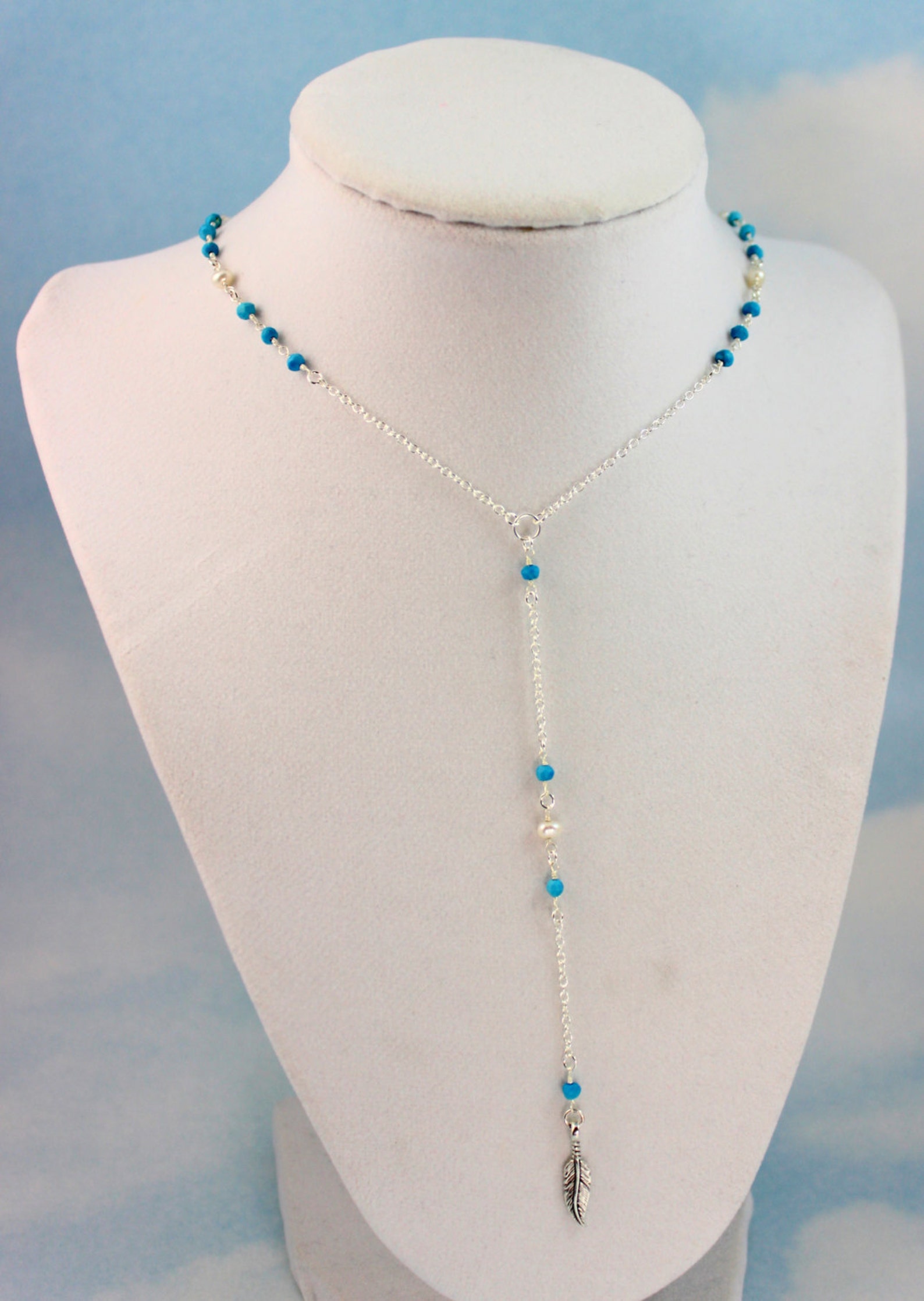 Lariat Necklace Sterling Silver Turquoise Gold Filled Women Etsy