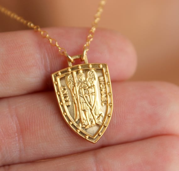 BEST SELLER Gold Saint Michael Necklace Women Sterling Silver St Michael Sheild Pendant Protection Religious Catholic Jewelry Gift