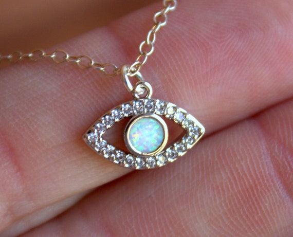 Sterling Silver Evil Eye Necklace Choker Blue White Fire Opal Small Dainty Charm Necklaces Hamsa Jewelry Women Girls