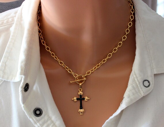 Gold Cross Necklace Thick Chunky Gold 
