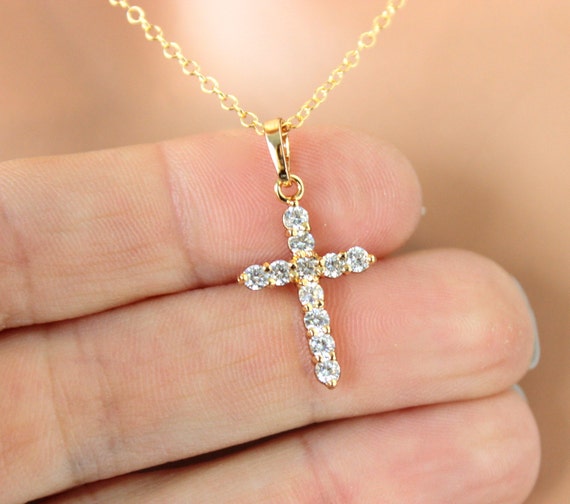 BEST SELLER Gold Cross Necklace Women Christian Jewelry Crystaal Cross Pendant Necklacess Faith Religious Gift Gold Filled Faith Religious