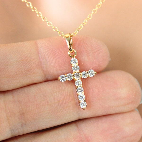 BEST SELLER Gold Cross Necklace Women Christian Jewelry Crystaal Cross Pendant Necklacess Faith Religious Gift Gold Filled Faith Religious