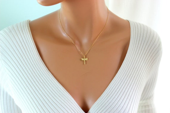 Gold Dragonfly Charm Necklace Women Grils Medium DragonFly Pendant Jewelry Gift High Quality