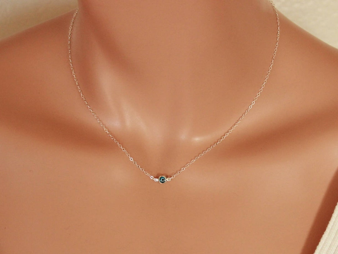Tiny Evil Eye Necklace Sterling Silver 14k Gold Filled Small Blue