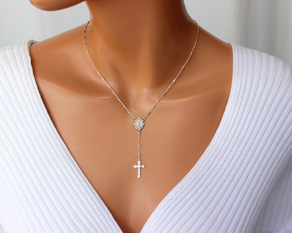 BEST SELLER Sterling Silver Rosary Necklace Mary Miraculous Medal Confirmation Gift Catholic Jewelry Bar Chain Cross Neckalces Religious