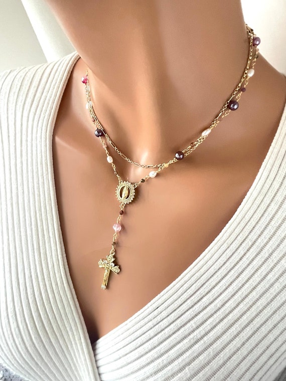 Delicate gold rosary necklace new arrivals